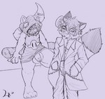 Rating: e
ID: 4399720
Date: 2023-11-07 07:32:24 -0500
Status: active
Score: 12
2023 ambiguous_gender anthro balls bodily_fluids bottomless bottomwear canid canine claws clothed clothing coat collar cosplay cute_fangs dipstick_tail duo eyewear facial_markings fangs felid fox furgonomic_headwear furgonomic_hood furgonomics genital_fluids genitals glasses hand_in_pocket head_markings hi_res hoodie humanoid_genitalia humanoid_penis hybrid krech lab_coat leaking_precum looking_at_another looking_at_viewer male mammal markings mustelid nonbinary_(lore) otter pantherine pants pawpads penis piercing pockets precum pupils salaciouslx screw signature simple_background sketch slit_pupils stitch_(sewing) striped_markings striped_tail stripes tail tail_markings teeth tiger toe_claws tongue tongue_out tongue_piercing topwear toshi_(bastionshadowpaw) underbite post #4399720