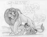 2008 arthos comic dialogue digitigrade english_text felid feral greyscale kunei leovictor lion male mammal monochrome pantherine quadruped shaded size_difference sketch tail tail_tuft text tuft young young_feral