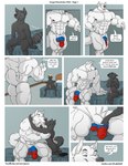 anthro arctic_wolf bedroom big_pecs biped blue_body blue_fur canid canine canis clothing comic dialogue duo english_text erection fur genitals hi_res huge_pecs juano kissing male male/male mammal muscular muscular_anthro muscular_male pecs russian_flag russian_text sergei_(juano) size_difference tail text thong underwear wolf zil_(zilch1998)