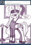 butt clothing cutie_mark dialogue english_text equid equine eyewear fan_character feathered_wings feathers female feral friendship_is_magic glasses hair hasbro hat headgear headwear horn john_joseco long_hair mammal monochrome my_little_pony mythological_creature mythological_equine mythology princess_celestia_(mlp) princess_molestia quadruped solo sun tail text tumblr winged_unicorn wings