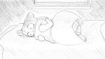 16:9 animal_crossing anthro bed biped clothed clothing dragonweirdo fur furniture hi_res hug hugging_object hugging_pillow lying male mammal marshal_(animal_crossing) monochrome nintendo on_bed on_side pillow rodent sciurid solo tail tree_squirrel widescreen