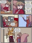 2013 3:4 anthro babystar biped chocolatekitsune chocolatekitsune_(character) clothing coat comic detailed_background dialogue digital_media_(artwork) duo english_text female fur gemma_polson hair hi_res lagomorph leporid male mammal rabbit rodent sciurid sitting standing text topwear tree_squirrel