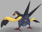 abdominal_bulge animal_genitalia avian avian_butt avian_feet bird butt cloaca feathers female feral generation_9_pokemon genitals hi_res kilowattrel nintendo pokemon pokemon_(species) pregnant pregnant_female pregnant_feral presenting presenting_cloaca presenting_hindquarters solo tail tail_feathers wingz31