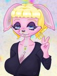 Rating: s
ID: 5607546
Date: 2025-05-29 18:11:56 -0400
Status: active
Score: 0
3:4 absurd_res alternative_fashion anthro blonde_hair blue_eyes breasts cleavage clothed clothing ear_piercing facial_piercing fawxine female gesture goth hair hand_gesture hi_res jewelry lagomorph leporid mammal multiple_piercings necklace nose_piercing piercing pink_body portrait rabbit smile solo v_sign post #5607546