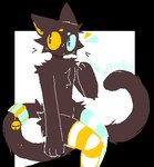 2024 alpha_channel ambiguous_gender anthro bell_on_tail black_body black_fur blue_sclera bunonthemoon clothing domestic_cat felid feline felis fur heterochromia leg_warmers legwear low_res male_(lore) mammal mostly_nude_anthro mostly_nude_male slim_anthro slim_male solo yellow_sclera