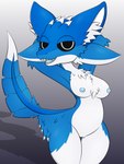 3:4 4_ears absurd_res alien anthro avali avian bedroom_eyes blue_body blue_feathers blue_mouth blue_nipples blue_tail breasts chest_tuft clothed clothing daro_silvertail feathers female genitals hands_behind_head hi_res looking_at_viewer multi_ear narrowed_eyes nipples non-mammal_breasts nude open_mouth pussy seductive solo tail teeth tuft white_body white_feathers wide_hips wingless_avian zinzoa