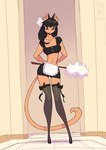 2024 anthro apron black_hair brown_eyes cleaning_tool clothing conditional_dnp crop_top domestic_cat doorway feather_duster felid feline felis female footwear hair inner_ear_fluff inside jollyjack legwear looking_at_viewer maid_uniform mammal midriff shirt socks solo tan_body thigh_highs thigh_socks topwear tuft uniform