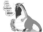 4:3 ?! anthro anthro_pred ashe_(shyguy9) belly big_belly bodily_fluids burping death dialogue digestion_noises digital_media_(artwork) dragon drooling english_text female female_pred fully_inside hi_res holding_belly huge_belly indigestion long_neck long_tongue monochrome mythological_creature mythological_scalie mythology pain saliva scalie semi-anthro shyguy9 stomach_ache sweat tail talking_to_self text thick_tail thick_thighs tongue vore