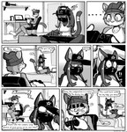 2024 anthro baseball_cap bed blush bodily_fluids bottomwear breasts brother_(lore) brother_and_sister_(lore) camera clothing comic convenient_censorship crossed_legs dialogue domestic_cat duo ellipsis english_text face_mask felid feline felino felis female frown furniture greyscale halftone hat headgear headwear hi_res holding_camera holding_object inside keyboard_instrument looking_away male mammal monochrome musical_instrument musical_note musical_symbol on_bed orion_(tricktrashing) pants pupils shirt sibling_(lore) sister_(lore) sitting slit_pupils speech_bubble stardust_(tricktrashing) sweat sweatdrop symbol text topwear