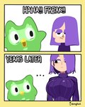 Rating: q
ID: 5543889
Date: 2025-05-02 12:34:17 -0400
Status: active
Score: 53
2025 :| absurd_res avian beak big_breasts bird black_eyes black_text bongftah border breasts bullying closed_beak clothing comic duo duo_(duolingo) duolingo ellipsis english_text exclamation_point eyeshadow facial_markings feather_markings feathers female female_human feral glistening glistening_breasts glistening_clothing green_body green_feathers green_markings haha_freak hair head_markings hi_res human insult larger_female larger_human laugh lily_(duolingo) looking_at_breasts makeup male male/female male_feral mammal markings mascot mask_(marking) meme mouth_closed on_model open_beak open_mouth orange_nose owl purple_clothing purple_eyeshadow purple_hair purple_sweater purple_topwear shaded size_difference smaller_feral smaller_male sweater text time_skip topwear unimpressed white_text yellow_beak yellow_border post #5543889