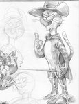 anthro blush boots cape claws clothing confident domestic_cat dreamworks eyebrows fangs felid feline felis footwear gesture greyscale hand_gesture hat headgear headwear hi_res holding_object holding_weapon illusioncanthurtme male mammal melee_weapon monochrome multiple_images narrowed_eyes open_mouth open_smile pointing puss_in_boots_(character) puss_in_boots_(dreamworks) question_mark raised_eyebrows rapier shoes simple_background sketch sketch_page smile solo standing sword tabby_cat teeth traditional_media_(artwork) weapon whiskers white_background wide_eyed