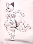 absurd_res anthro anus barely_visible_anus big_butt bottom_heavy butt curvy_figure domestic_cat felid feline felis female graphite_(artwork) hand_on_butt hi_res huge_butt huge_hips luminared mammal one_leg_up overweight overweight_anthro overweight_female raised_leg rear_view sketch smile solo thick_thighs traditional_media_(artwork) voluptuous wide_hips