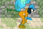 anthro anus bent_over big_penis blue_anus blue_hair blue_penis canid canine erection fart fart_fetish fur gas genitals getchoo_pup hair hi_res male mammal nude orange_body orange_fur penis puffy_anus solo