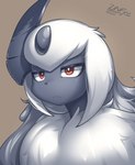 2017 absol absurd_res ambiguous_gender digital_media_(artwork) felid feral fluffy fur generation_3_pokemon grey_face hair hi_res horn lute_(zinfyu) mammal neck_tuft nintendo pokemon pokemon_(species) red_eyes shaded signature simple_background solo tuft white_body white_fur white_hair zinfyu