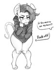 anthro bottomless clothed clothing dialogue doppel english_text femboy gesture hair hand_in_pocket hi_res hoodie kenny_(character) looking_at_viewer male mammal monochrome mouse murid murine pockets profanity rodent solo sweater text tongue tongue_out topwear wide_hips