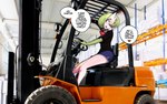 2023 blush clothed clothing dialogue english_text facial_piercing female forklift forklift_certified furgonomics furry-specific_piercing gardevoir generation_3_pokemon green_hair hair heart_symbol hi_res nintendo not_furry piercing pokemon pokemon_(species) real ring_piercing saltyxodium solo text vehicle