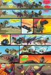 absurd_res ambiguous_gender atlatl battle blood bodily_fluids club_(weapon) comic dialogue dinosaur dodo_(thepatchedragon) dragon dragonscape drekir fantasy female feral fight group hi_res javelin male melee_weapon mythological_creature mythological_scalie mythology post-apocalyptic prehistoric_species reptile scalie text thepatchedragon theropod weapon