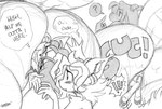 2024 anal anal_vore anthro bent_over big_butt blush blush_lines butt dragon durg durg_(artist) hi_res horn looking_at_another monochrome mythological_creature mythological_scalie mythology one_eye_closed open_mouth raised_tail rear_view scalie signature size_difference tail thick_thighs trapped_in_butt unaware_vore vore wink