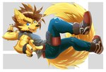 abs anthro biped blue_eyes brown_eyebrows brown_hair canid canine canis clothed clothing eyebrows hair hi_res male male_anthro mammal muscular muscular_anthro muscular_male plantigrade silvertain solo wolf