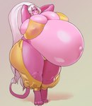 anthro belly big_belly big_breasts breasts clothed clothing curvy_figure feet felid female genitals hair hands_behind_head hi_res huge_belly huge_breasts hyper hyper_pregnancy lion long_hair looking_at_viewer mammal multicolored_body narrowed_eyes odisia pantherine pink_body pink_tail ponytail pregnant pregnant_anthro pregnant_female pussy solo tail thick_thighs toes translucent translucent_clothing two_tone_body voluptuous white_hair wide_hips