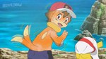 16:9 2023 2_tails ambiguous_gender arm_fins ash's_pikachu ash_ketchum biped bottomwear brown_eyes buizel clothed clothing covering covering_face duo eyebrows fake_screencap feral fin fur generation_1_pokemon generation_4_pokemon hair hat headgear headwear hi_res human_to_feral male male_(lore) mid_transformation multi_tail nintendo on_model on_style open_mouth orange_body orange_fur pants partially_clothed pattern_clothing pattern_shirt pattern_topwear pikachu pokemon pokemon_(anime) pokemon_(species) red_clothing red_hat red_headwear rock screencap screencap_background sea seaside shirt shrinking size_transformation species_transformation standing striped_clothing striped_shirt striped_topwear stripes style_emulation tail topwear transformation water watermark widescreen yellow_body zatedraw