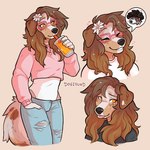 Rating: s
ID: 5541711
Date: 2025-05-01 12:08:24 -0400
Status: active
Score: 44
1:1 accessory anthro beverage blep bodily_fluids bottomwear brown_hair canid canine canis clothed clothing container crop_top cup denim denim_bottomwear denim_clothing digital_media_(artwork) dogzound domestic_dog drinking drinking_straw eyes_closed eyewear female floppy_ears flower flower_in_hair fluffy fluffy_tail freckled_face freckles fully_clothed fur glasses hair hair_accessory happy heart_symbol hi_res holding_container holding_cup holding_object jasmine_(jaegertheaussie) jeans mammal pants pink_clothing plant rectangular_glasses shirt simple_background smile solo sweat tail tongue tongue_out topwear torn_bottomwear torn_clothing torn_jeans torn_pants yellow_eyes post #5541711