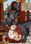 asian calcatrix chinese digital_media_(artwork) domestic_cat dragon duo eastern_dragon felid feline felis femboy food hi_res male male/male mammal mythological_creature mythological_scalie mythology royalty scalie taur vore x-ray_vision