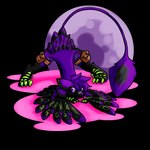 1:1 alpha_channel anthro ass_up avali avian band-aid band-aid_on_face bandage bandage_on_face black_body black_feathers feathered_wings feathers glowing green_body hi_res jack-o'_pose keikoshard male pose purple_body purple_feathers solo thigh_bags ultrabyte winged_arms wings