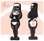 alys_(dljoe) anthro boots clean_diaper clothed clothing diaper dljoe female footwear gloves handwear lagomorph leporid mammal nun nun_habit nun_outfit rabbit rear_view religious_clothing shoes solo wearing_diaper yellow_eyes