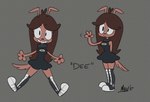 anthro black_clothing black_dress brown_body brown_hair canid canine clothed clothing collar cowlick dee_(mikejv98) dress ears_up female grey_background hair hi_res high_top_shoes mammal mikejv98_(artist) simple_background smile solo toony