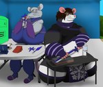 alythewolfcat anthro big_breasts breasts duo electronics eyewear female glasses hi_res huge_breasts josie_kouga male mammal married_couple murid murine ninja overweight overweight_male phone rat rodent sharpening_weapon sitting warrior water weapon wearing_glasses whetstone yoshimori_kouga