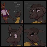 1:1 anthro black_body black_fur black_hair breasts clothed clothing comic deer duo english_text exclamation_point eyewear female fur glasses hair hi_res kangaroo macropod mammal marsupial moose new_world_deer open_mouth rose_(study_partners) study_partners text thunderouserections