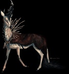 2016 alpha_channel ambiguous_gender black_body black_fur black_nose chat_pose deer equid equine feral fur hooves hybrid mammal nukerooster shardul_(silverfang) simple_background solo transparent_background white_eyes zebra