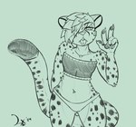 Rating: s
ID: 5275198
Date: 2024-12-30 01:20:39 -0500
Status: active
Score: 26
2024 anthro cheetah claws clothing cute_fangs dipstick_tail facial_markings fangs felid feline female gesture hand_gesture head_markings lizzie_(bastionshadowpaw) looking_back mammal markings one_eye_obstructed panties pawpads piercing pupils salaciouslx signature simple_background sketch slit_pupils solo spots spotted_markings tail tail_markings teeth tongue tongue_out tongue_piercing topwear underwear v_sign post #5275198