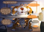 absurd_res assistant boss dialogue entitropy felid feline hi_res machine male mammal milking_machine muscular office oscar_pandesal_(entitropy) pantherine role_reversal size_difference small_dom_big_sub tiger