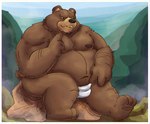 06junior11 2024 anthro bear belly ben_bigger big_belly black_nose brown_body clothing hi_res male mammal mihoyo moobs navel nipples outside overweight overweight_male sitting solo underwear zenless_zone_zero