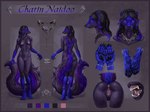 2021 anthro anus areola artist_name bent_over black_body black_claws black_fur black_hair black_nose black_pawpads blue_body blue_fur blue_hair chatin_naidoo claws detailed english_text fangs female finger_claws front_view fur genitals glistening glistening_eyes grey_eyes hair hi_res himeragoldtail humanoid_genitalia humanoid_pussy jewelry looking_at_viewer mammal mephitid model_sheet multicolored_body multicolored_fur narrowed_eyes navel neckwear nipples nude open_mouth pawpads pink_anus pink_areola pink_inner_pussy pink_nipples purple_body purple_fur purple_hair pussy rear_view side_view simple_background skunk solo standing teeth text