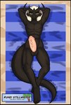 anthro bear213 black_body black_border black_scales border dragon genitals hair hi_res male mythological_creature mythological_scalie mythology nude penis scales scalie solo tail trading_card white_hair yellow_eyes