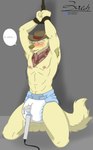 2023 absurd_res anthro armpit_hair arms_tied athletic bandanna bdsm bird_dog blonde_hair blush body_hair bound canid canine canis chin_tuft clean_diaper clothed clothing cowboy cowboy_hat diaper diaper_fetish discord_(app) domestic_dog facial_tuft forced fur golden_retriever great_dane green_eyes hair hat headgear headwear hi_res hunting_dog kerchief kneeling male mammal mastiff mature_male molosser muscular neckerchief nipples paws raised_arms retriever sex_toy solo stanley_(zer0rebel4) telegram tuft vibrator vibrator_on_diaper wand_vibrator wearing_diaper yellow_body yellow_fur zer0rebel4