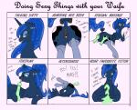 2014 2d_animation accessory ahegao animal_genitalia animal_pussy animated anus bedroom_eyes blue_body blue_feathers blue_fur blue_hair bow_(feature) bow_accessory bow_ribbon chart clitoral_winking clitoris clothed clothed_feral clothing cutie_mark dialogue disembodied_hand disembodied_penis duo english_text equid equine equine_genitalia equine_pussy erection eyes_closed feathered_wings feathers female female_focus feral friendship_is_magic fur genitals green_penis hair hair_accessory hair_bow hair_ribbon half-closed_eyes hasbro heart_symbol hi_res horn legwear licking looking_at_viewer looking_pleasured lying male male/female mammal massage meme moon my_little_pony mythological_creature mythological_equine mythology narrowed_eyes one_eye_closed open_mouth oral penile penis penis_lick pillow ponytail presenting princess_luna_(mlp) pussy ribbons seductive sex short_playtime silver1kunai solo_focus stockings subtle_animation talking_to_viewer teal_eyes text tongue tongue_out using_wings waifu_chart wing_hold winged_unicorn wingjob wings wink