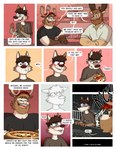 anthro arm_hair beard blush body_hair brown_hair canid canine canis chest_hair clothing comic cracking_joints date deer derp_eyes dialogue embarrassed english_text eyewear facial_hair food furniture glasses group hair hat headgear headwear hi_res leo_(nardodraws) male mammal moose nardodraws nervous new_world_deer night open_mouth open_smile pizza plant rodney_(nardodraws) shirt shrub sitting smile speech_bubble spiral_eyes table text thought_bubble tom_(nardodraws) topwear tree wolf