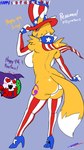 4th_of_july 9:16 american_flag_clothing american_flag_hat american_flag_headwear american_flag_high_heels american_flag_legwear american_flag_thigh_highs anthro bandai_namco big_breasts big_butt blush breasts butt canid canine clothing digimon digimon_(species) duo fakeryway female footwear fox heart_eyes heart_symbol hi_res high_heels holidays imp impmon legwear male male/female mammal mostly_nude mostly_nude_anthro renamon shoes stockings tail thick_thighs thigh_highs