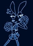 2022 anthro bedroom_eyes black_body black_skin blue_and_white blush bottomwear cheerleader cheerleader_outfit clothing colored_line_art crop_top ears_up eyelashes female heart_symbol lagomorph legwear leporid looking_at_viewer mammal midriff monochrome narrowed_eyes navel one_eye_closed open_mouth pom_poms rabbit seductive shirt skirt smile smiling_at_viewer solo soulcentinel spread_legs spreading star stockings thin_calves thin_legs thin_thighs topwear vib-ribbon vibri white_line_art wink winking_at_viewer