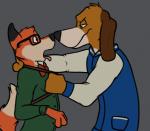 anthro anthrofied canid canine canis clothing copper_(tfath) digital_media_(artwork) disney domestic_dog duo eyewear flat_colors fox glasses hunting_dog jock male male/male mammal nerd nose_to_nose red_fox rotten_robbie scent_hound the_fox_and_the_hound tod_(tfath) true_fox