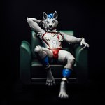 1:1 3d_(artwork) anthro armchair canid canine canis chair daldrakk digital_media_(artwork) figurine furniture gear harness jocktrap male mammal painted_(disambiguation) printed ray-bleiz sitting solo wolf wristband