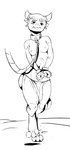 2020 3_toes absurd_res anthro barefoot bottomwear bound breasts clothed clothing collar cuff_(restraint) empty_eyes feet female hi_res horn inktober kobold leash loincloth metal_collar monochrome nipples restraints rope scalie shackles simple_background sketch slave solo toes topless topless_female vistamage walking wrists_together