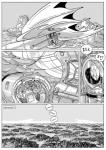 2016 aircraft airship border comic digital_drawing_(artwork) digital_media_(artwork) english_text forest furronika greyscale hi_res monochrome mountain plant sound_effects speech_bubble text tree vehicle white_border zero_pictured