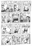 14_panel_comic 2014 ambiguous_gender anthro biped black_nose black_text bow_ribbon braixen brick_floor cheek_spots clenched_teeth clothing comic cyndaquil dialogue ellipsis english_text exclamation_point eyebrows eyelashes eyes_closed female flavia-elric flavia_(flavia-elric) gary_(flavia-elric) generation_1_pokemon generation_2_pokemon generation_6_pokemon greyscale group hat headgear headwear hi_res louise_(flavia-elric) monochrome nintendo open_mouth outside pikachu pokemon pokemon_(species) pokemon_mystery_dungeon question_mark scarf speech_bubble spike_chunsoft standing talking_to_another teeth text wearing_hat