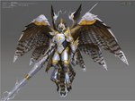 2013 accipitrid accipitriform anthro armadyl armor avian aviansie bird concept_art deity electricity flying glowing glowing_eyes knight lightning magic male melee_weapon multi_wing neil_richards official_art polearm runescape solo spear staff warrior weapon wings