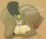 animal_crossing anthro beaver beaver_tail belly belly_bed belly_crush big_belly big_butt big_moobs blonde_hair blue_eyes bottom_heavy brown_background brown_body brown_fur brown_nipples bubble_butt buckteeth butt c.j._(animal_crossing) chameleon crush dialogue duo english_text fat_rolls flick_(animal_crossing) freckles fur hair hi_res huge_belly huge_butt hyper hyper_butt lizard lying male male/male mammal moobs morbidly_obese morbidly_obese_anthro morbidly_obese_male neck_rolls nintendo nipples nude obese obese_anthro obese_male on_front open_mouth overweight overweight_anthro overweight_male punkmonkey red_body reptile resting_on_belly rodent scalie simple_background teeth text thick_thighs wide_hips